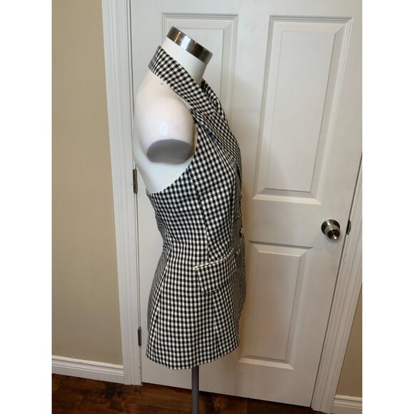 Veronica Beard Enfield Vest" Black & Ecru White Check Collared Size 2, NWT! $598 - Picture 3 of 6